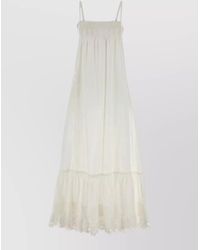 Saint Laurent - Long Dress Lace Trim Smocked Spaghetti Straps - Lyst