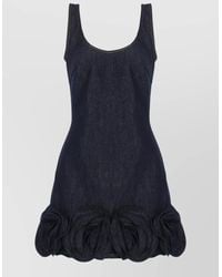 Self-Portrait - Denim Sleeveless Scoop-Neck Mini Dress With 3D Floral Appliqué - Lyst