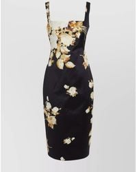 Max Mara - Silk Cotton Floral-Print Sleeveless Square-Neck Midi Dress - Lyst