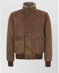 Barba Napoli - High Collar Suede Jacket With Ribbed Cuffs - Lyst