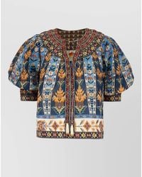 FARM Rio - Floral Cotton Blouse Puff Sleeves Embroidery - Lyst