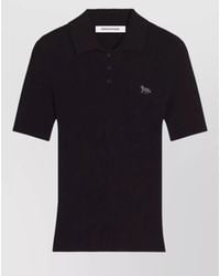 Maison Kitsuné - Fine-Knit Logo-Embroidered Polo Top - Lyst