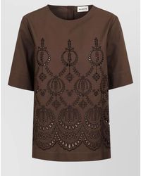P.A.R.O.S.H. - Short Sleeve Round Neck Embroidered Top - Lyst