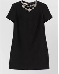 Valentino - Silk And Virgin Wool Crystal Embellished Mini Dress - Lyst