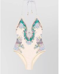Zimmermann - Floral-Print Crochet-Trim Halterneck One-Piece Swimsuit - Lyst