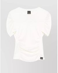Pinko - Ruched Semi Sheer Logo Patch Cotton T Shirt - Lyst