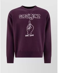 Sacai - Graphic Print Crewneck Sweatshirt With Ribbed Cuffs - Lyst