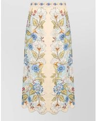 FARM Rio - Floral High Waist Midi Skirt Scalloped Hem - Lyst
