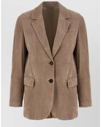 Brunello Cucinelli - Suede Single Breasted Blazer Soft Tailoring - Lyst
