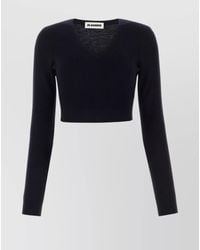 Jil Sander - Wool Cropped V-Neck Sweater - Lyst