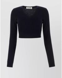 Jil Sander - Wool Cropped V-Neck Sweater - Lyst