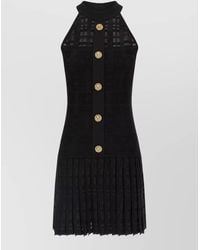 Balmain - Pleated Tartan Knit Halterneck Sleeveless Mini Dress - Lyst