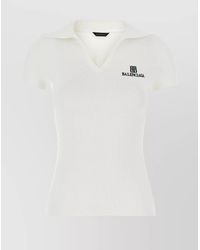Balenciaga - Ribbed V-Neck Short-Sleeve Polo Top - Lyst