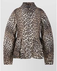 Ganni - Printed Stretch Cotton Peplum Shirt - Lyst