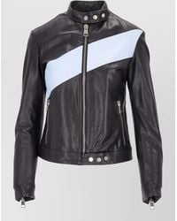LA ROSE - Leather Bomber Jacket Color Block Design - Lyst