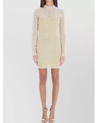 Balmain - Metallic Knit Monogram Long-Sleeve Mini Dress - Lyst