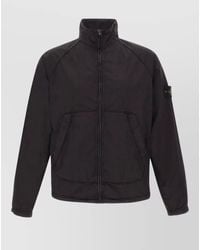 Stone Island - High Collar Coat Elasticated Cuffs Pockets - Lyst