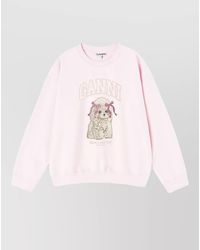 Ganni - Organic Cotton Printed Crewneck Sweatshirt - Lyst