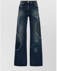 Versace - Denim Distressed Wide-Leg Jeans - Lyst