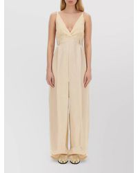 Alysi - Satin Jumpsuit Lace Bodice Wide Leg - Lyst