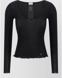 Saint Laurent - Silk Ribbed V-Neck Long-Sleeve Top - Lyst