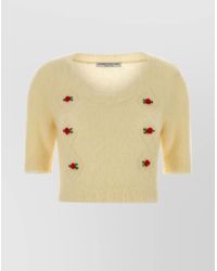 Alessandra Rich - Cropped Mohair Blend Sweater Short Sleeves Round Neck - Lyst