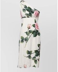 Dolce & Gabbana - Silk Floral One-Shoulder Sheath Midi Dress - Lyst