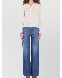 Chloé - Lace Collar Ribbed Texture V-Neck Shirt - Lyst