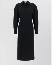 Victoria Beckham - Long Sleeve Polo Collar Midi Dress - Lyst