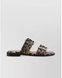 Ganni - Denim Leopard-Print Sandals - Lyst