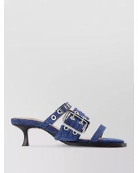 Ganni - Buckle Strap Mule Sandals Cotton Kitten Heel - Lyst