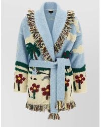 Alanui - Wool Jacquard Belted Fringed Cardigan - Lyst