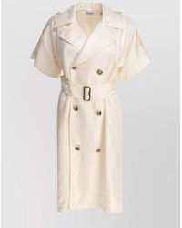 Burberry - Waist Belted Short Sleeves Epaulettes Lapels - Lyst