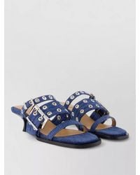 Ganni - Buckle Strap Mule Sandals Cotton Kitten Heel - Lyst