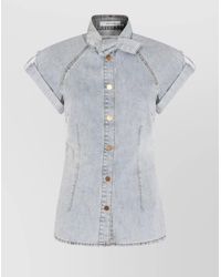 Zimmermann - Denim Tie-Neck Short-Sleeve Shirt - Lyst
