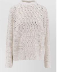 Brunello Cucinelli - Linen Sequin Crochet Crewneck Sweater - Lyst