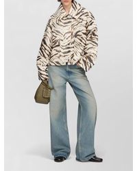 Ganni - Zebra Print Cropped Cotton Blend Jacket - Lyst