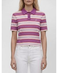 Celine - Striped Cotton Cropped Polo Top - Lyst