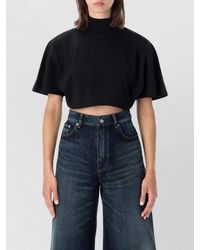 Alaïa - Cropped Cotton Jersey Top Mock Neck - Lyst