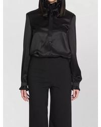 Gucci - Silk Satin Shirt Bow Neck Ruffles - Lyst