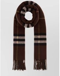 Burberry - Cashmere Scarf With Embroidered Check Pattern And Fringe Detail - Lyst