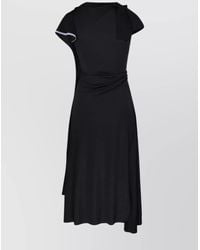 Victoria Beckham - Draped Cap Sleeve Asymmetric Hem Fitted Waist Midi Dress - Lyst