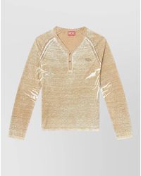 DIESEL - Long Sleeve Ribbed Knit V Neck Top - Lyst