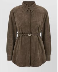 Fendi - Lamb Leather Suede Oversized Shirt - Lyst