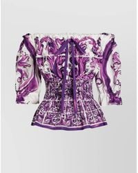 Dolce & Gabbana - Cotton Majolica-Print Off-The-Shoulder Top - Lyst