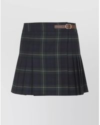 Celine - Wool Checked Low-Rise Pleated Mini Skirt - Lyst