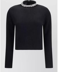 Pinko - Cashmere Wool Rhinestone-Embellished Crewneck Sweater - Lyst
