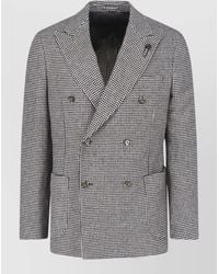 Lardini - Double Breasted Blazer Houndstooth Pattern Buttons - Lyst