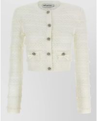 Self-Portrait - Pointelle Knit Cardigan Bows Ribbed Trims - Lyst