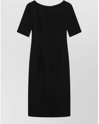 Dolce & Gabbana - Virgin Wool Square Neck Short Sleeve Midi Dress - Lyst